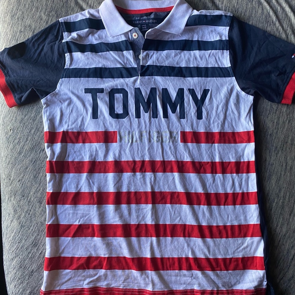 Tommy Hilfiger Kids Striped Polo Shirt - Red, White, and Blue